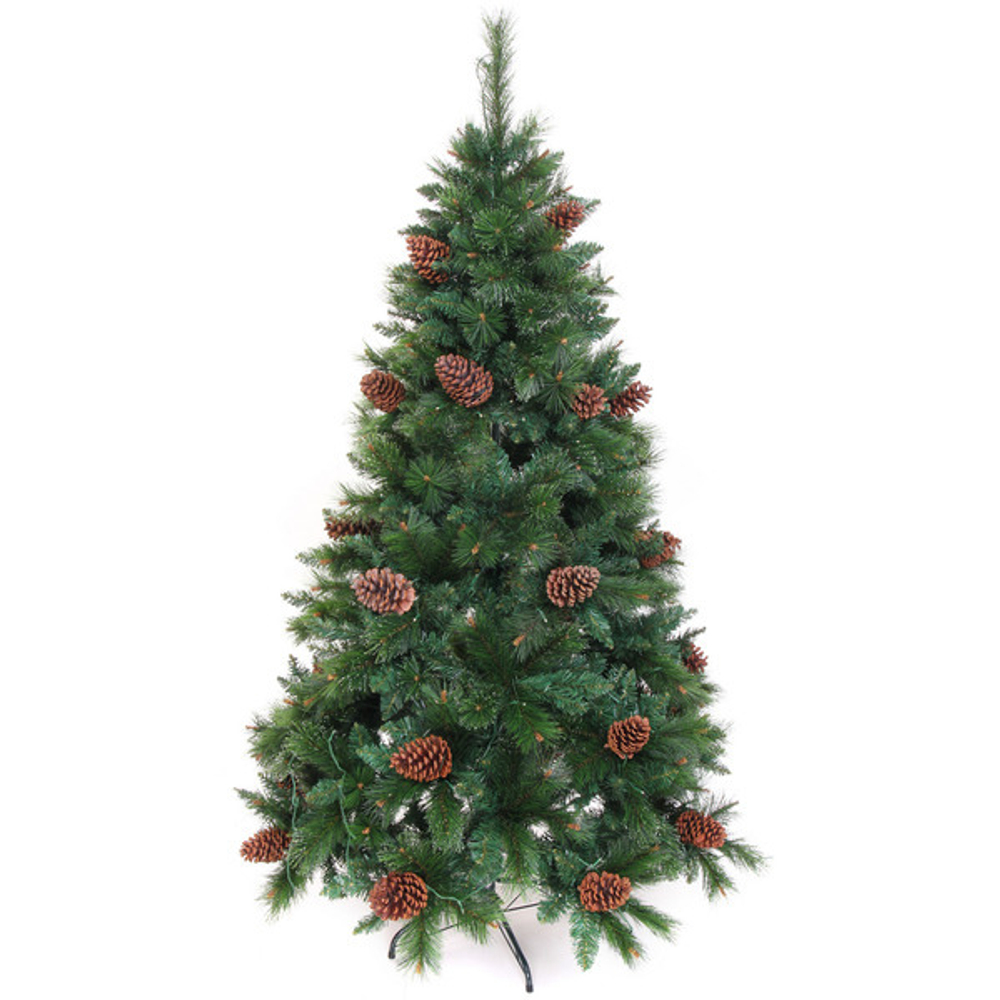 Елка светодиодная «Лесная метель» 180 см, ПВХ+леска (шишки и напыление), 671 ветка, 190 ламп LED, Теплый белый