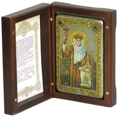 Инкрустированная Икона Святая Равноапостольная княгиня Ольга 15х10см на натуральном дереве, в подарочной коробке