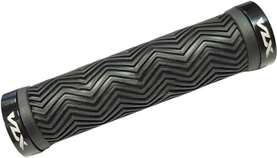 Грипсы 130мм, с 2 чёрными lock-on, с заглушками, мягкая резина, рисунок Волна, VLX лого, инд уп.VLX-