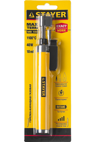 STAYER MaxTerm, MB 100, 1100°С, автономная газовая горелка с пьезоподжигом (55560)
