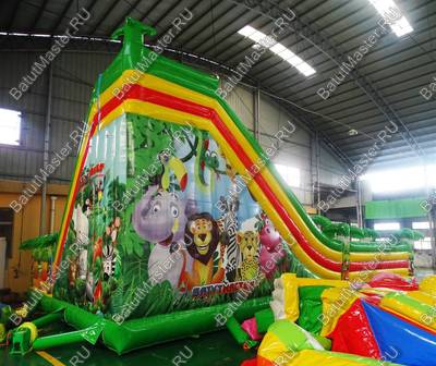 Надувной батут "Джунгли малый" борта с сеткой, размер 11*9*6 м