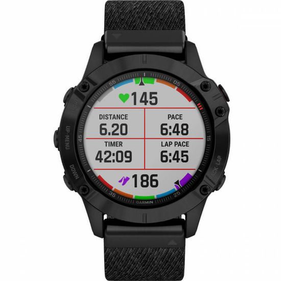 Мультиспортивные часы Garmin  Fenix 6 - черный DLC с плетеным черным нейлоновым ремешком 010-02158-17