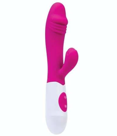Ярко-розовый вибратор Area с клиторальным стимулятором - 19,5 см. (Цвет: ярко-розовый)