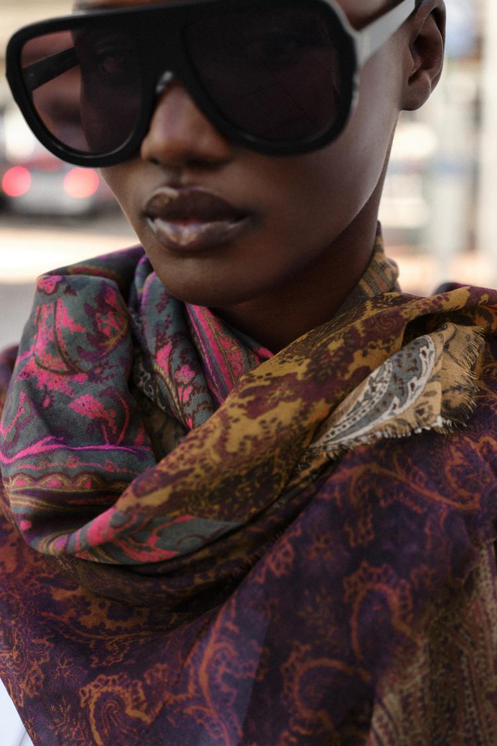 ZARA ШАРФ С ПРИНТОМ ИЗ СМЕСИ МОДАЛА, БУРГУНДИ