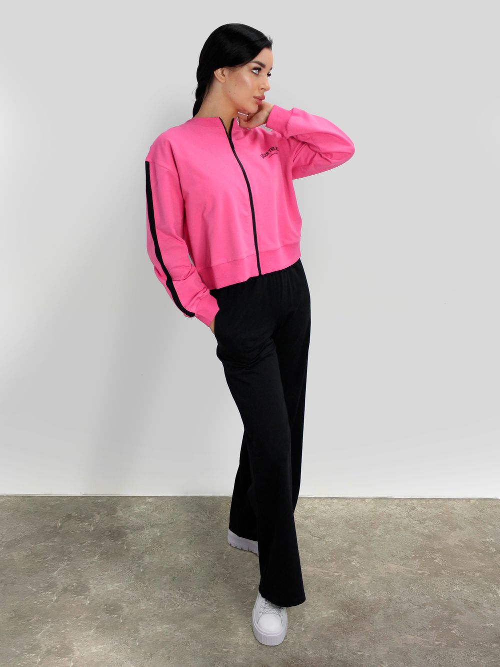 Спортивный костюм Miss Diva 394 из толстовки на молнии и широких брюк\Розовый Nadya