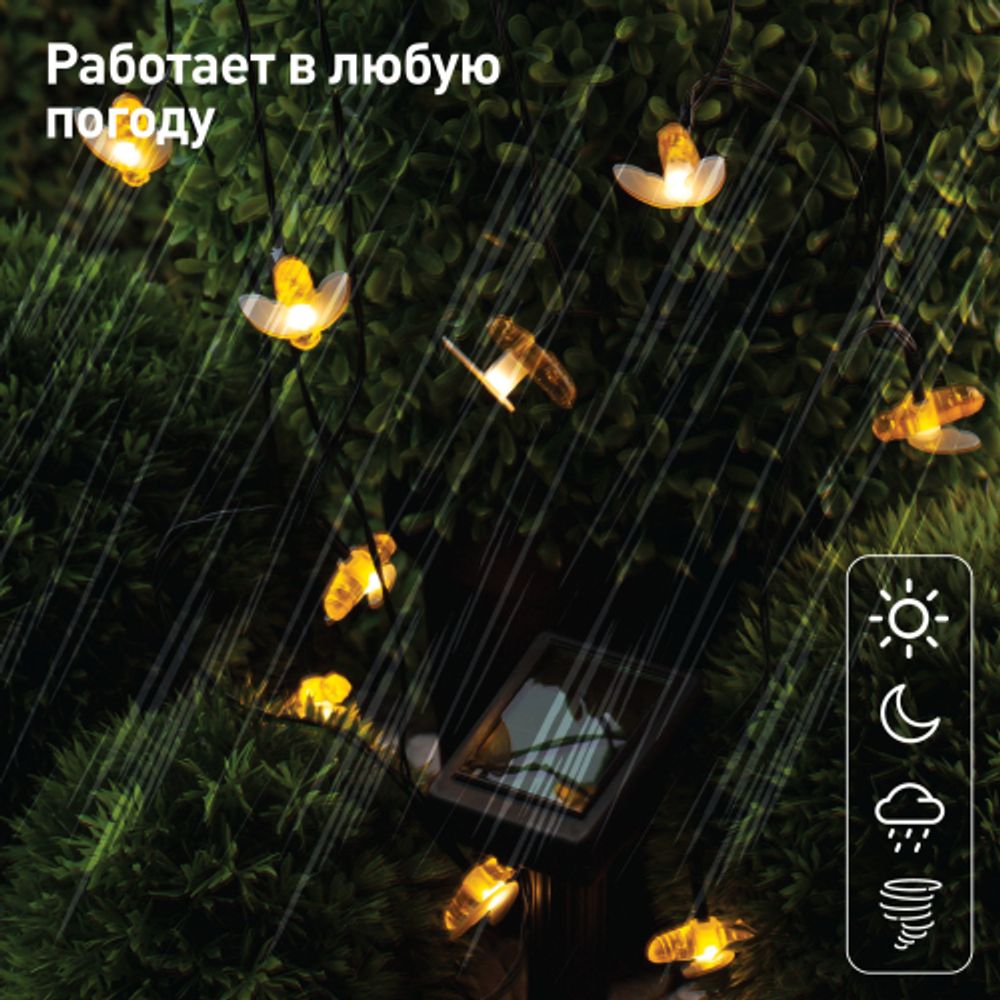 ERASG024-03 ЭРА Садовая гирлянда Пчелки на солнечной батарее, 5,8 м