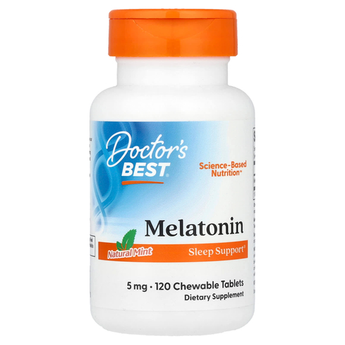 Doctor's Best, мелатонин, натуральная мята, 5 мг, 120 жевательных таблеток