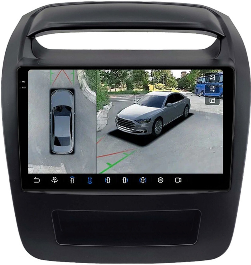 Магнитола для KIA Sorento 2 XM 2012-2016 (климат на ШГУ, рамка большая) - FarCar BX224UM-360 монитор 9.5" 2K QLED на Android 13, 6Гб+128Гб, CarPlay, 4G SIM-слот, 4 камеры в комплекте