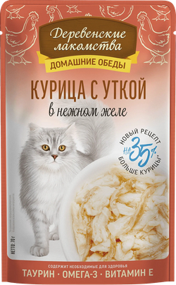 ДЕРЕВЕНСКИЕ ЛАКОМСТВА Пауч для кошек c курицей и уткой в нежном желе 0,07 кг