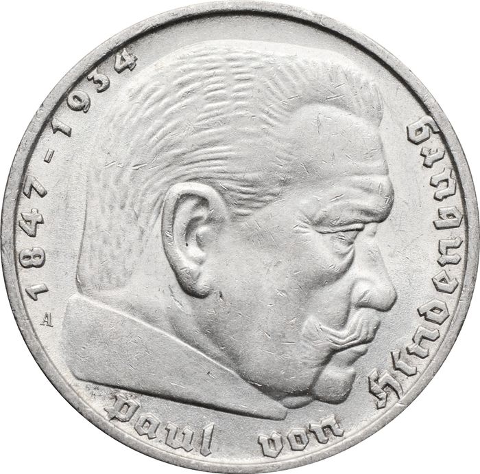 5 рейхсмарок 1936 Германия (Третий рейх) "A" AU-UNC