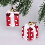 Елочные игрушки "Подарочки в горошек" 3,5 см 2шт. Красный