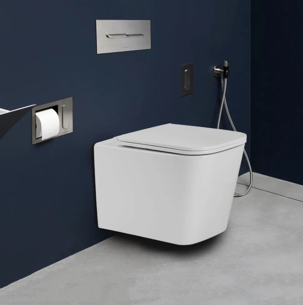 CUBE 2 GREY унитаз подвесной с серой матовой крышкой Soft-close БЕЗОБОДКОВЫЙ