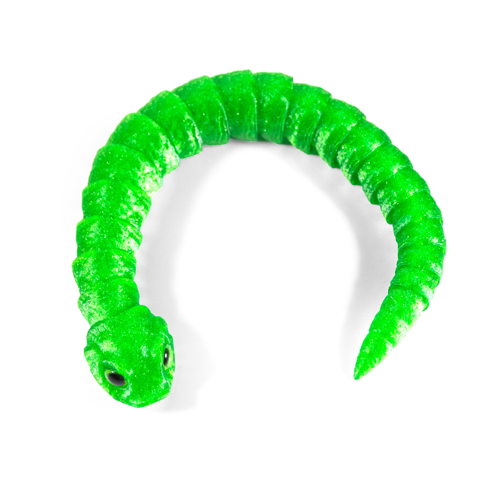Гибкая игрушка-антистресс, змея с глазами, 3D печать, 27 см., зеленая