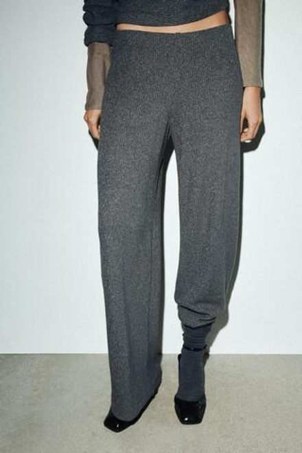 ZARA ШИРОКИЕ БРЮКИ ИЗ МЯГКОЙ ТКАНИ, СЕРЫЙ МЕЛАНЖ