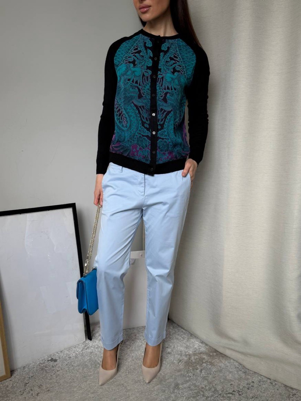 Шерстяной кардиган с шелком Roberto Cavalli, S