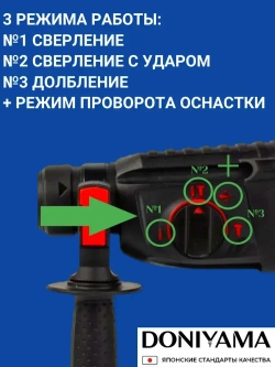 Перфоратор с набором и кейсом DONIYAMA 1400 Вт УСИЛЕННЫЙ УДАРНЫЙ МЕХАНИЗМ