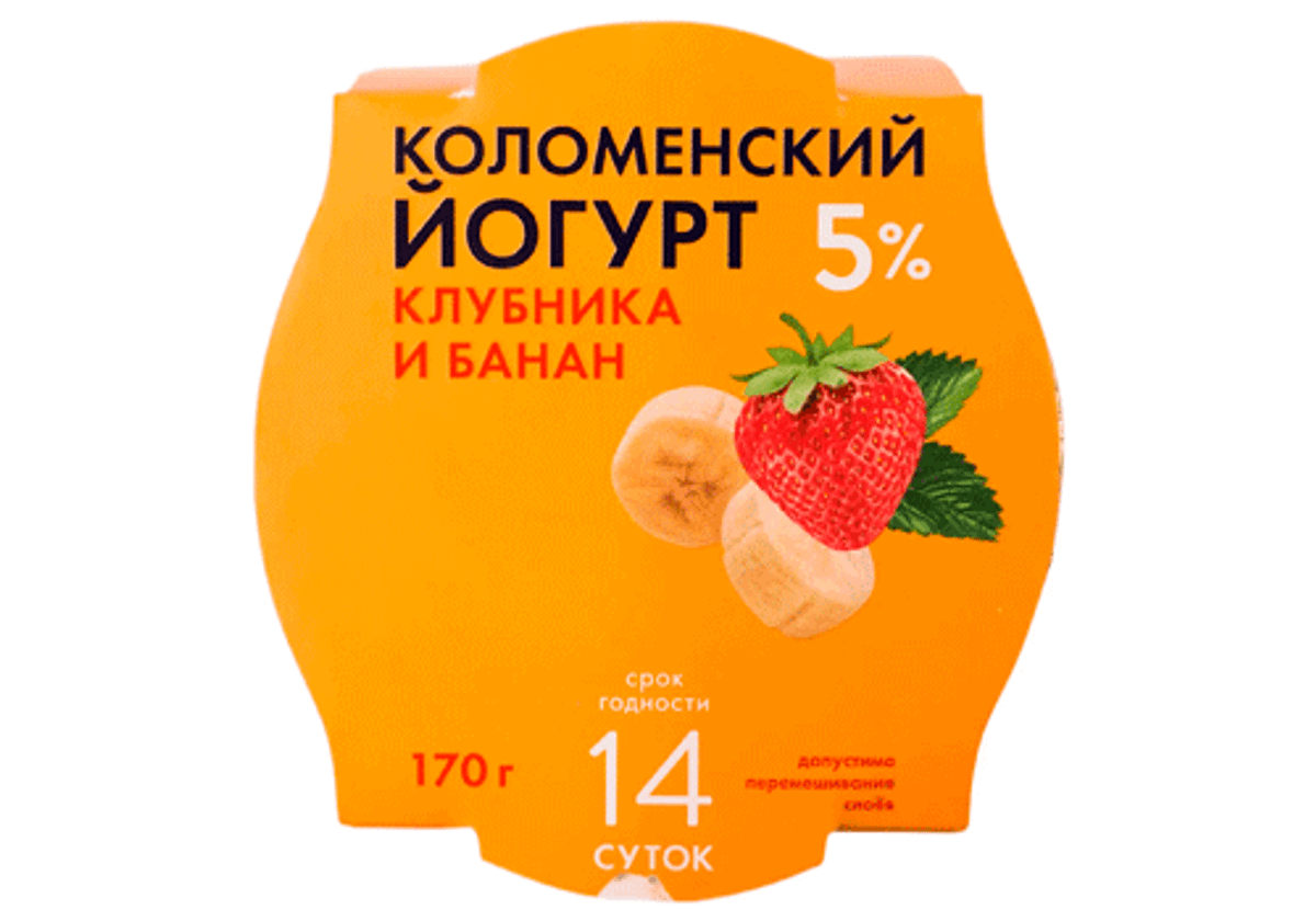 Йогурт со вкусом клубники и банана "Коломенский", 170г
