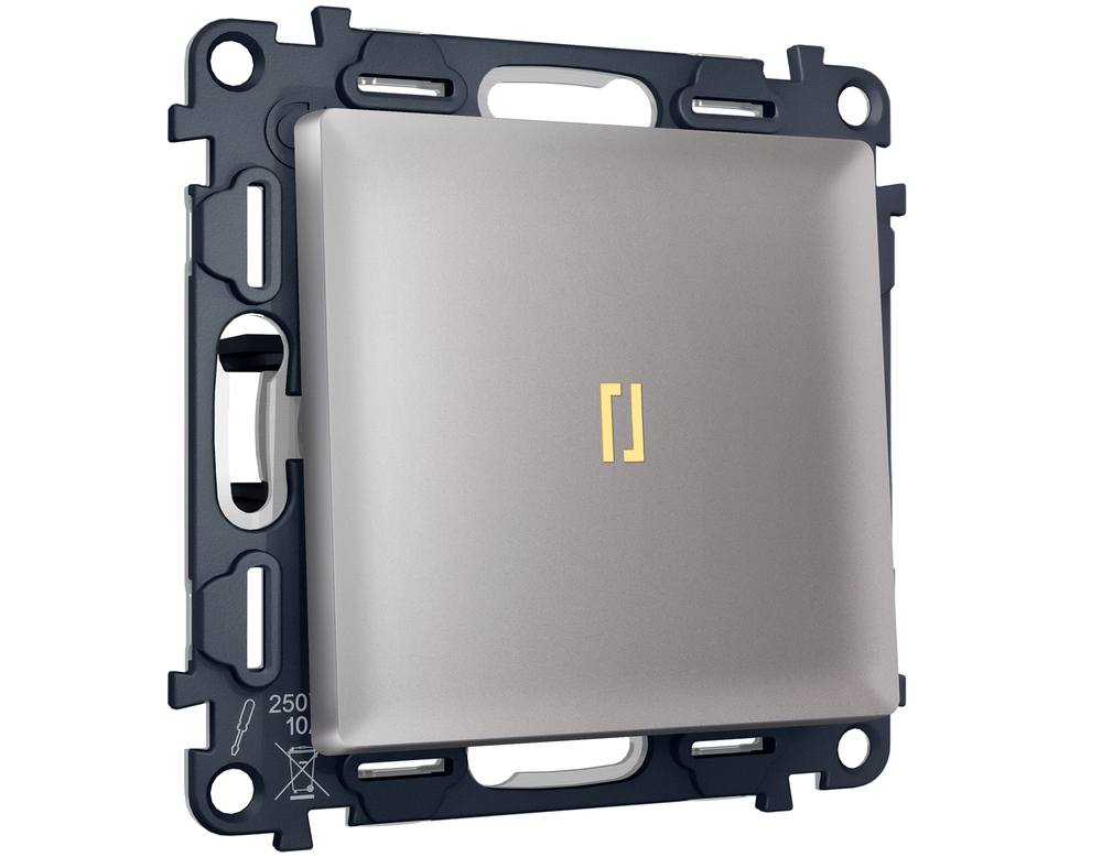 MA502050 Комплект механизма 1-кл выключателя с самовозвратом с подсветкой 3200K ALFA Сталь матовый QUANT (AP5020, VM113, G11Y)