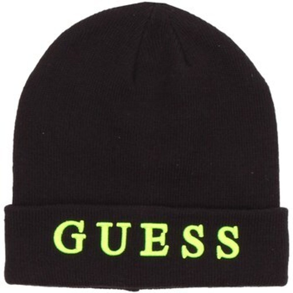 Шапка GUESS Черный/Вышивка: ярко-желтые буквы GUESS *