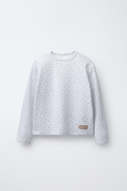 ZARA ВАФЕЛЬНАЯ ПИЖАМА С ЦВЕТОЧНЫМ ПРИНТОМ, СЕРЫЙ МЕЛАНЖ