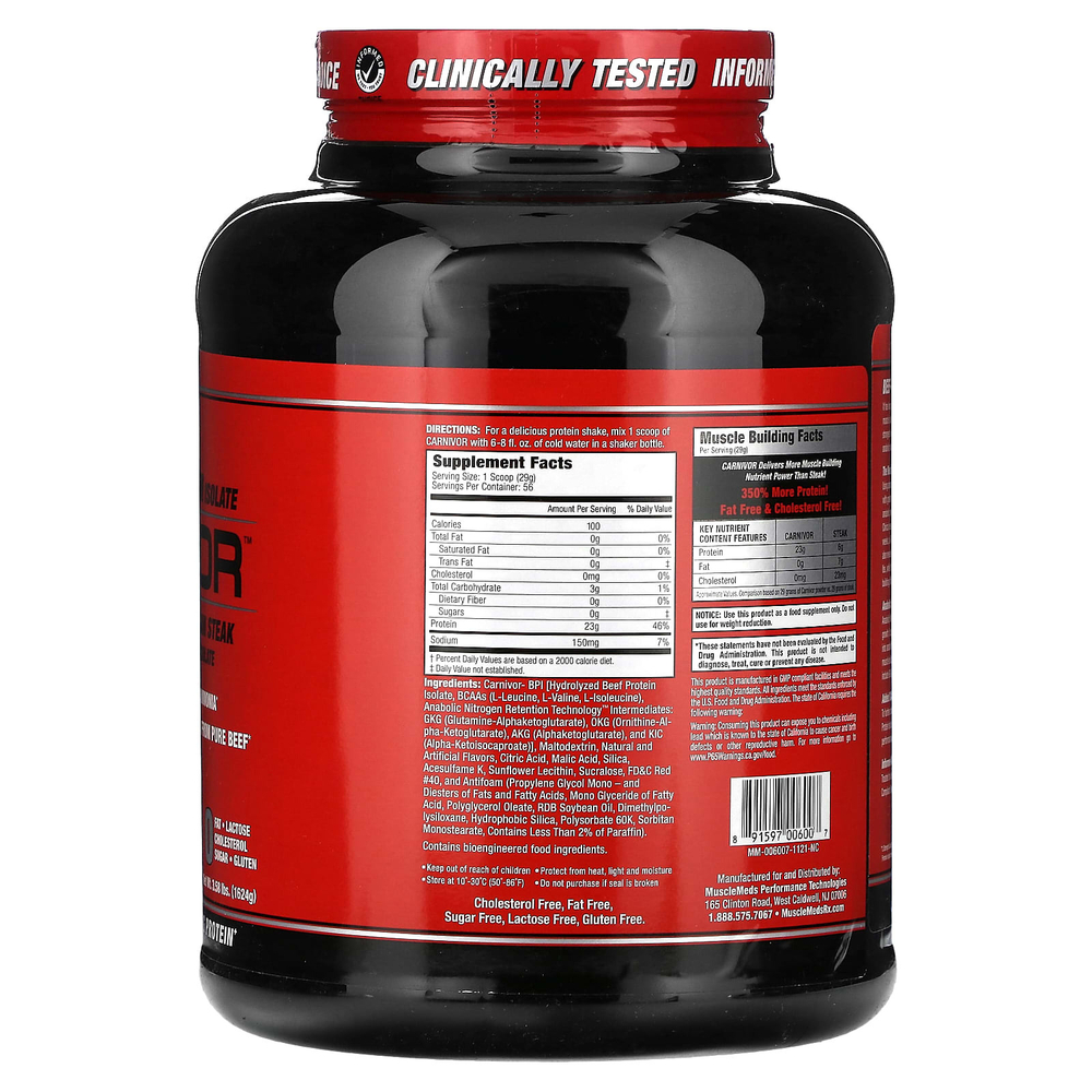 MuscleMeds, Carnivor, изолят говяжьего протеина, полученный с помощью биоинженерии, со вкусом рокет, 1624 г (3,58 фунта)