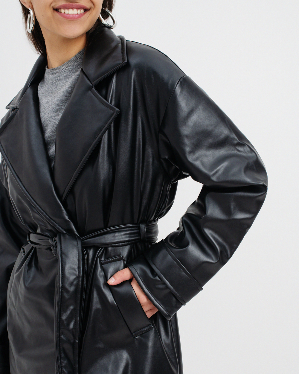 Пальто из экокожи на утеплителе Alpolux