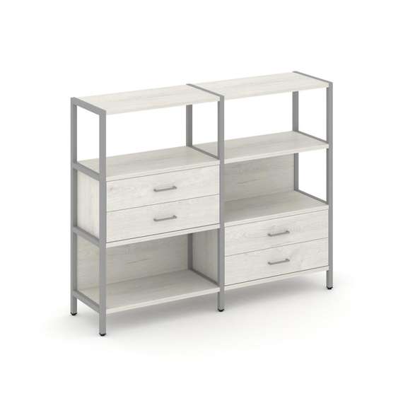 Shelf System Двухсекционный стеллаж трехярусный с ящиками SN.STM-323 Дуб Наварра/Металл Серый 1590*4