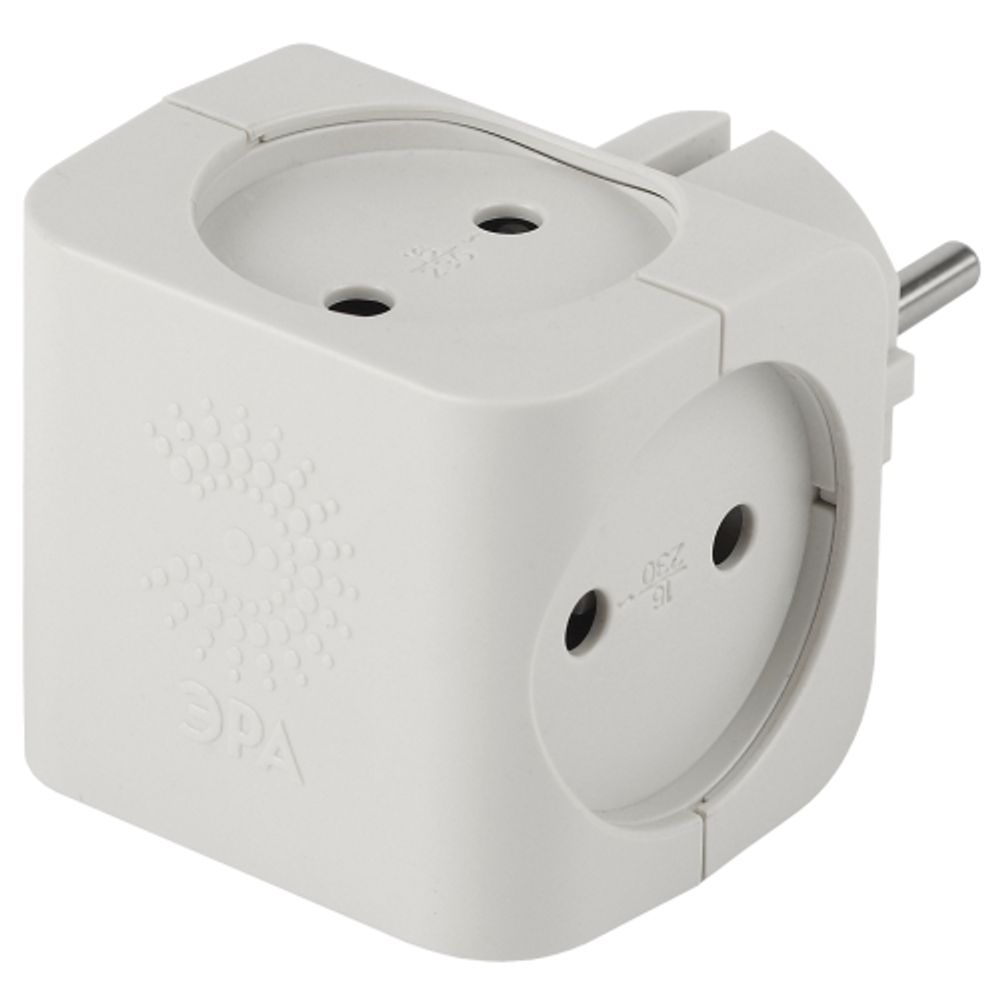Разветвитель электрический ЭРА SP-4-W на 4 розетки без заземления 16А белый | Тройники