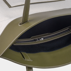 Шоппер Antibes из канвы и кожи теленка, оливкового цвета