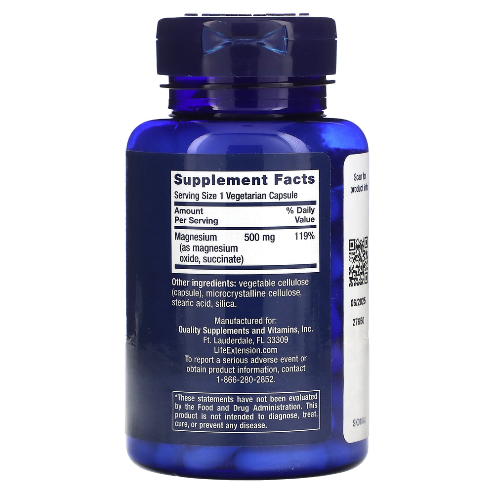 Life Extension, Магний в капсулах, 500 мг, 100 вегетарианских капсул