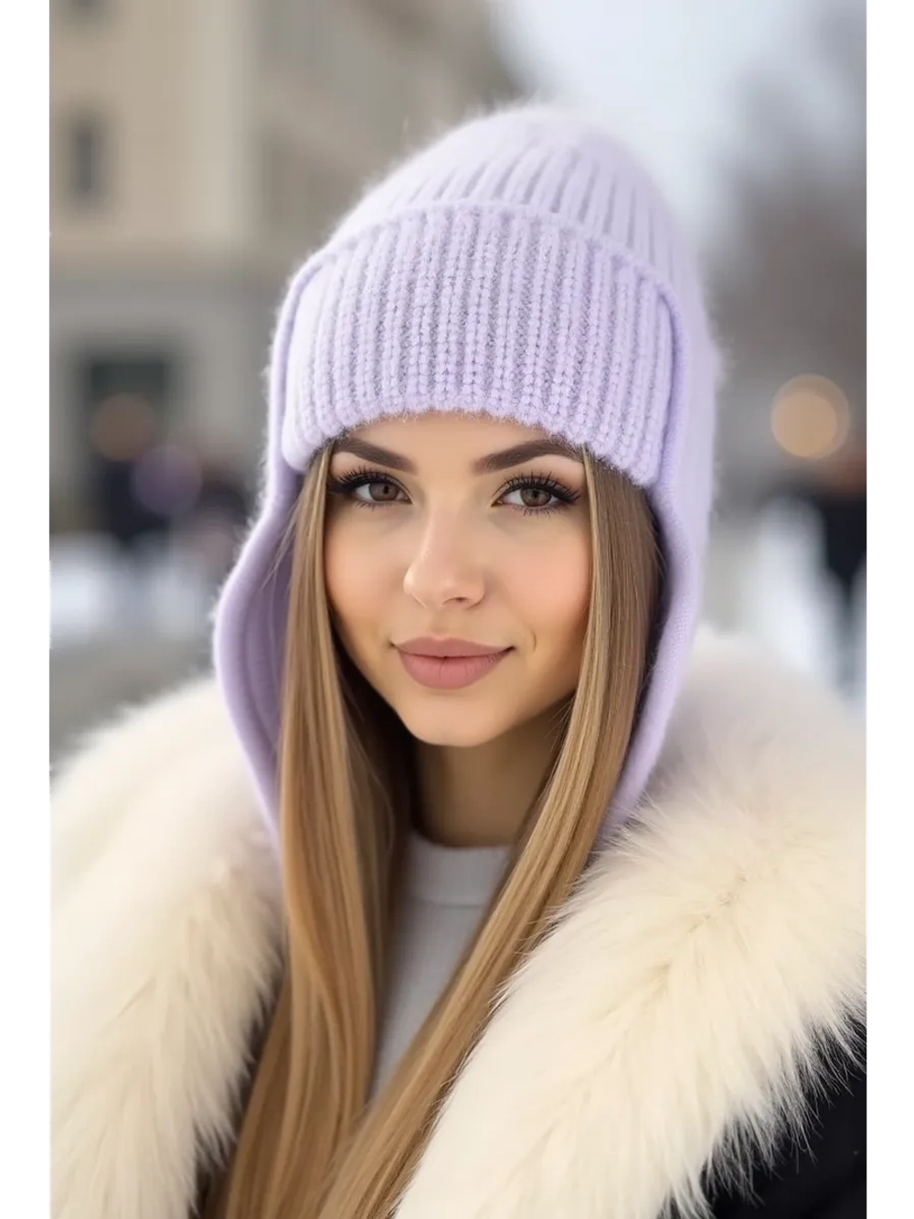 шапка ушанка вязаная зимняя ангора пушистая