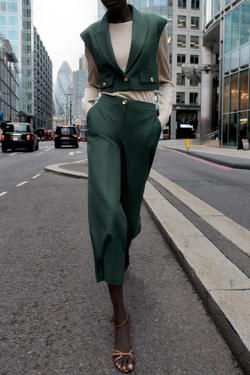 ZARA БРЮКИ-КЮЛОТЫ С ВЫСОКОЙ ПОСАДКОЙ, ТЕМНО-ЗЕЛЕНЫЙ