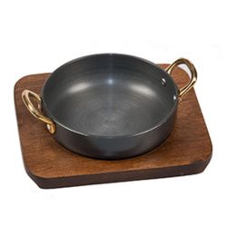 Сковорода для подачи на дерев. подст. 15 см 500 мл круглая алюм. с анод. покр. 2 ручки P.L.