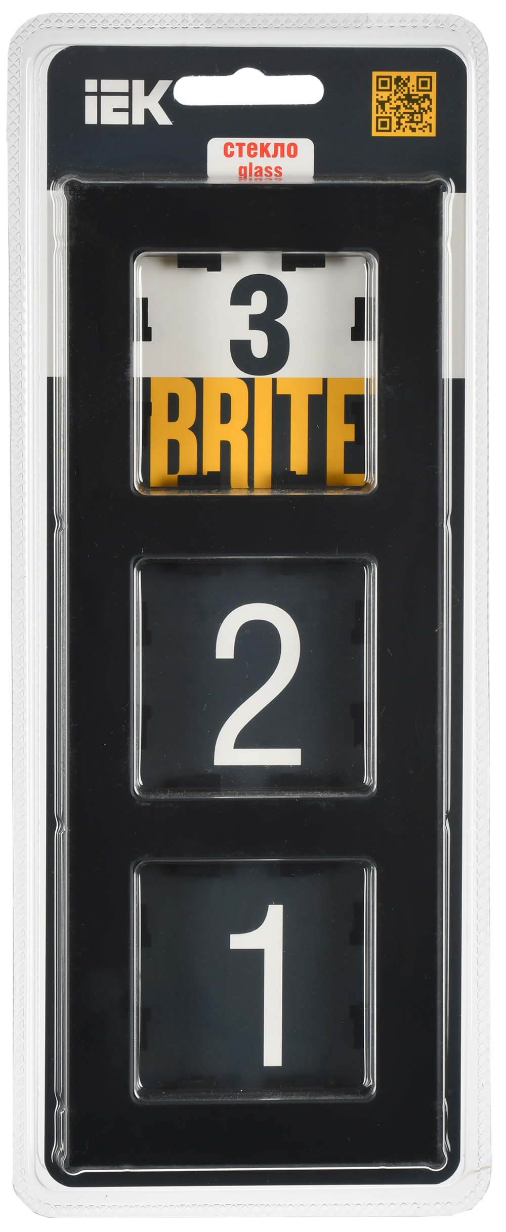 BRITE Рамка 3-местная РУ-3-2-Бр стекло черный матовый IEK