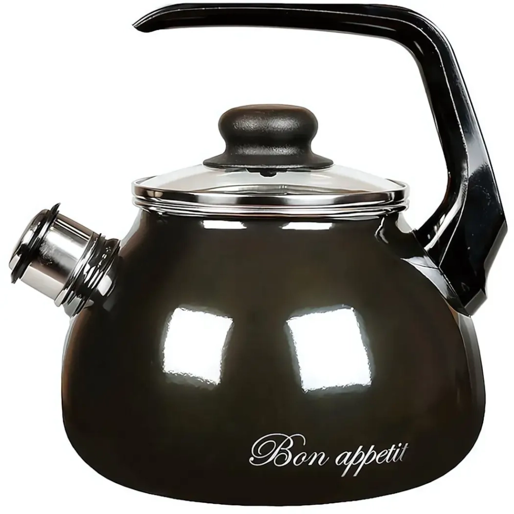 Чайник эмалированный 3л со свистком «Bon appetit» сферический мокрый асфальт 1RС12