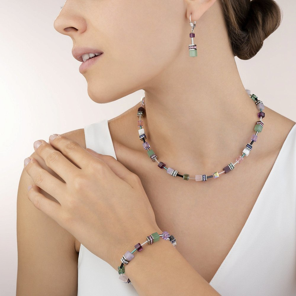 Колье Coeur de Lion Lilac-Green 4905/10-0840 цвет серебряный, фиолетовый, зеленый