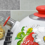 Чайник 3,5л со свистком, консольная ручка, белый "Клубника с ромашкой"