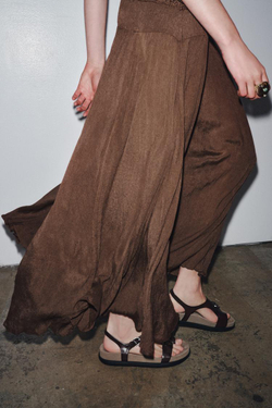 ZARA ДЛИННОЕ ПЛАТЬЕ ИЗ ВИСКОЗЫ, ШОКОЛАДНО-КОРИЧНЕВЫЙ