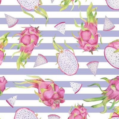 Акварельные драгонфруты на сиреневых полосках