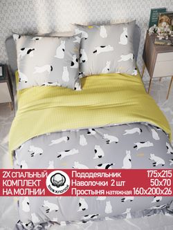 Постельное белье поплин Сказка "Локи/Локи (компаньон)" 2-спальное  Наволочка 50х70 см 2 шт Простынь на резинке 160x200 см Пододеяльник 175x215 см