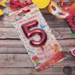 Свеча для торта Цифра Глянец «5» 5,5 см, рубин