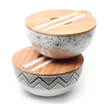 Миска для салата из бамбукового волокна Kamille КМ 4384 с бамбуковой крышкой и приборами