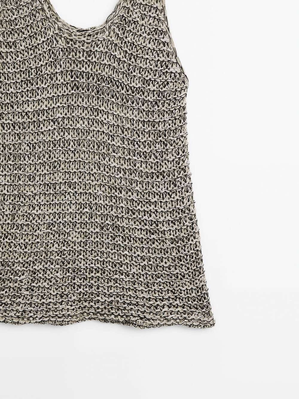 Massimo Dutti Трикотажный топ на бретелях с контрастной нитью, кротово-коричневый