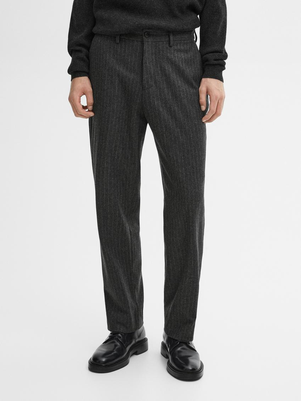 Massimo Dutti Брюки классического кроя из фланели в полоску, серый