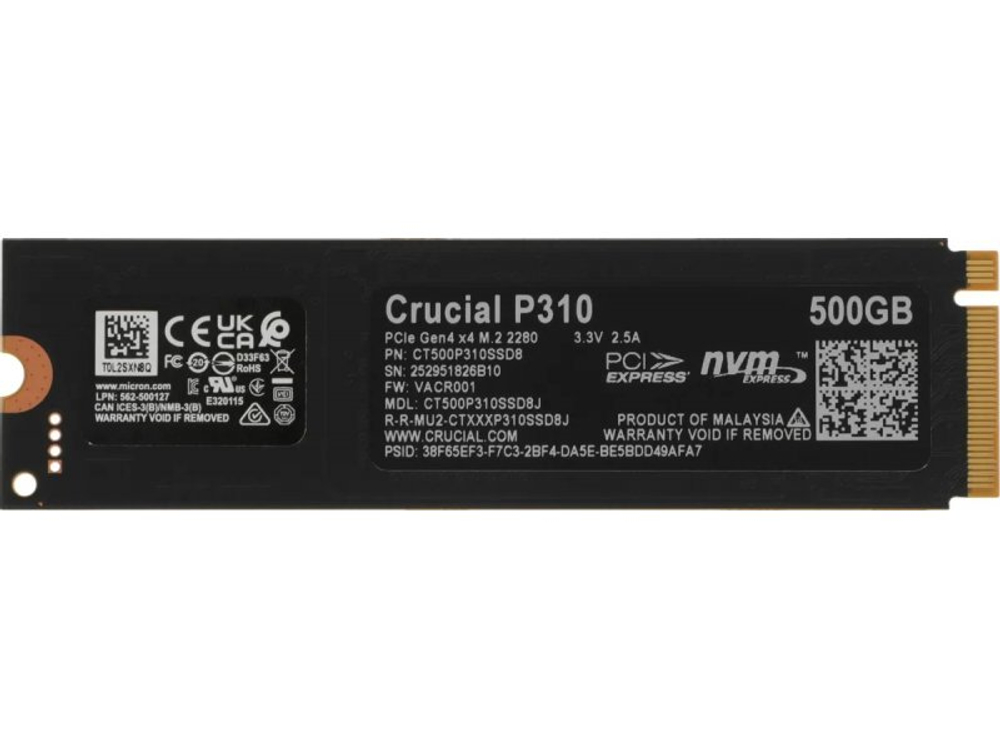 SSD накопитель Crucial P310 500ГБ, M.2 2280, PCIe 4.0 x4, NVMe [CT500P310SSD8]