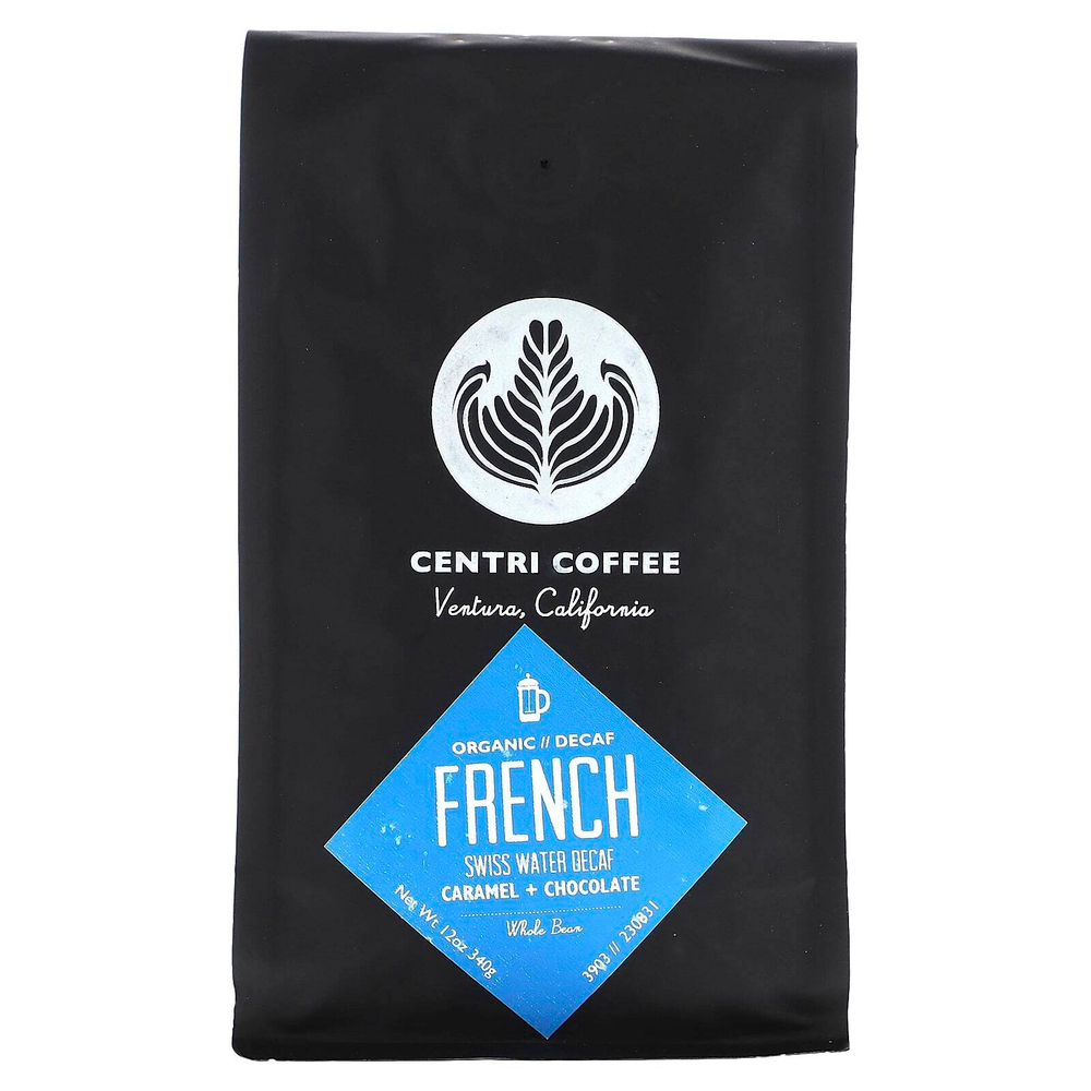 Centri Coffee, Centri Coffee, органический французский, карамель и шоколад, цельные зерна, без кофеина, 340 г (12 унций)