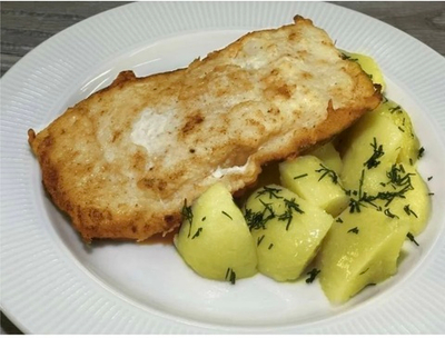 Кета в кляре из кабачков с картофелем 150/110 гр