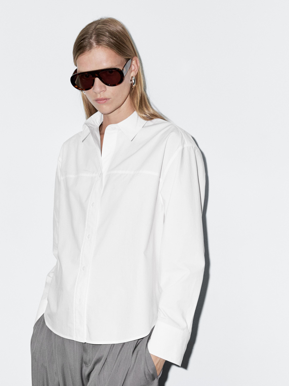 Massimo Dutti Рубашка из 100% хлопка с вышивкой, белый