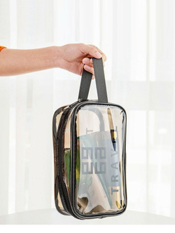 Косметичка водонепроницаемая ПВХ на молнии сумочка с ручкой TRAVEL, серая 25*10*16см