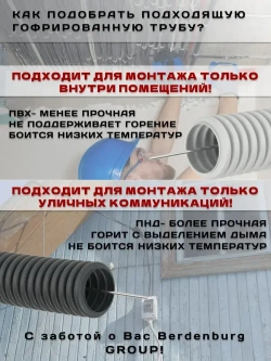 Труба гофрированная ПНД 20 мм гибкая легкая с зондом легкая 25 метров с протяжкой для прокладки кабеля и электропроводки